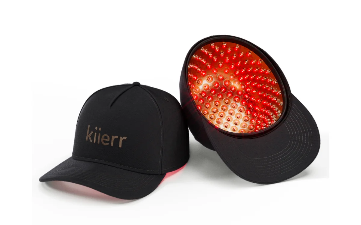 Kiierr 272 DualWave laser cap shown as a ball cap and from inside